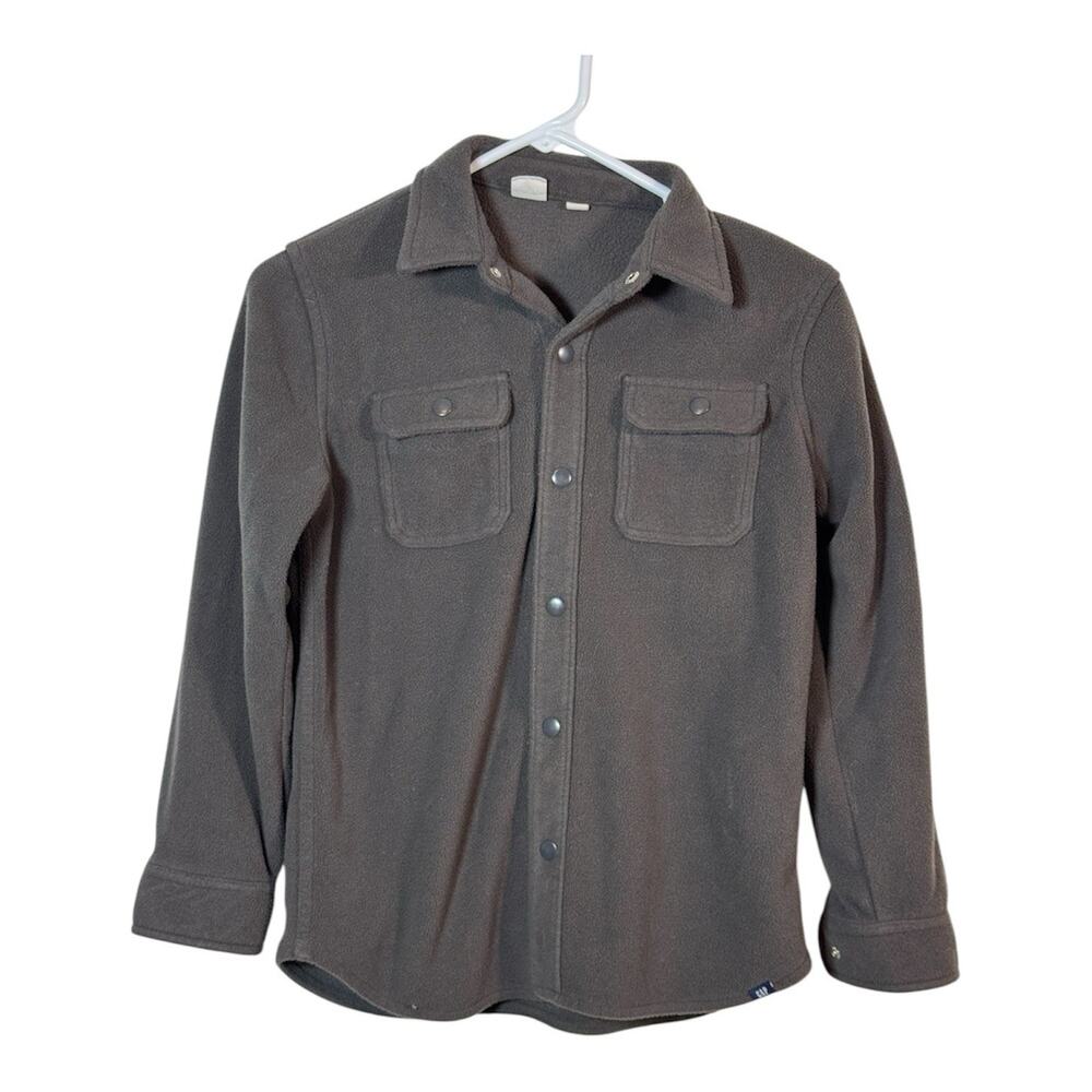 Gap Factory Kids Cozy Fleece Grey Full Snap Shirt Jacket, Size Large